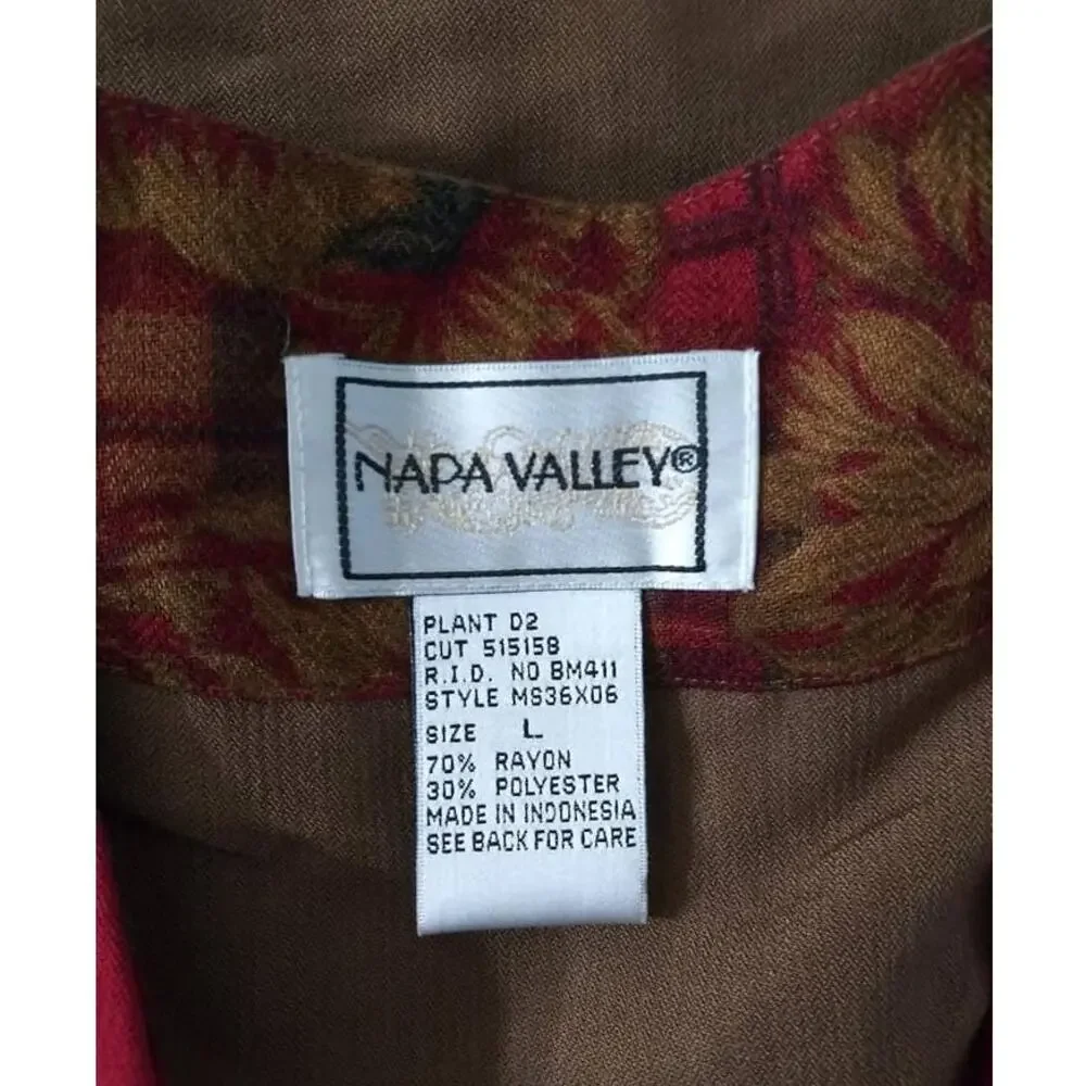 Vintage Napa Valley Brown Red Patchwork Cottage Core Button Front Vest Sz Large